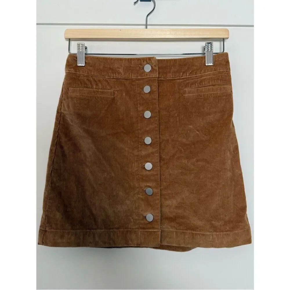 Aritzia Wilfred Free Corduroy Mini Skirt Karmen Sz 4 Camel Brown Button Front